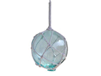 Light Blue Japanese Glass Ball With White Netting Christmas Ornament 4"