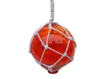 Orange Japanese Glass Ball With White Netting Christmas Ornament 4"