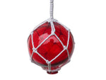 Red Japanese Glass Ball With White Netting Christmas Ornament 4"