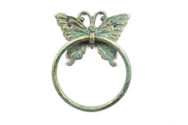Antique Seaworn Bronze Cast Iron Butterfly Towel Holder 6"