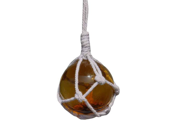 Amber Japanese Glass Ball With White Netting Christmas Ornament 2"