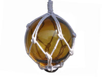 Amber Japanese Glass Ball With White Netting Christmas Ornament 3"