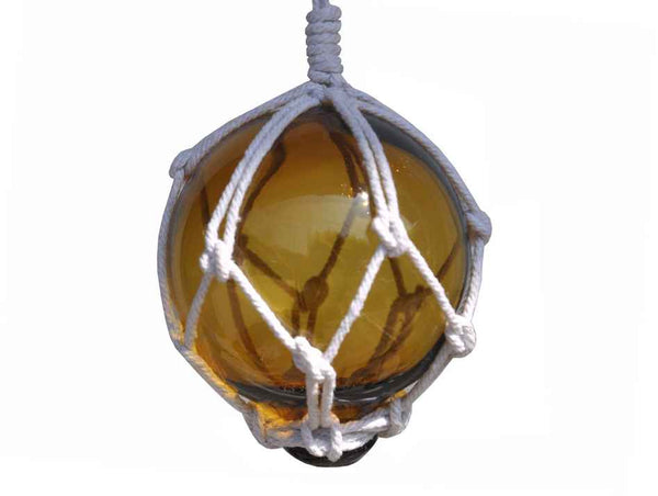 Amber Japanese Glass Ball With White Netting Christmas Ornament 3"