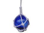 Blue Japanese Glass Ball With White Netting Christmas Ornament 2"