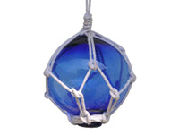 Blue Japanese Glass Ball With White Netting Christmas Ornament 3"