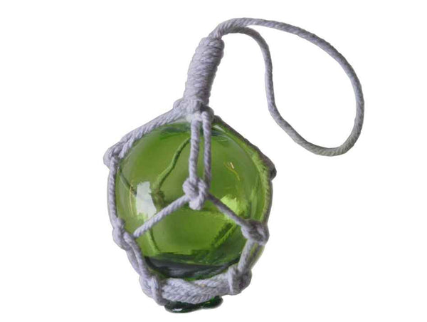 Green Japanese Glass Ball With White Netting Christmas Ornament 2"