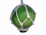 Green Japanese Glass Ball With White Netting Chritmas Ornament 3"