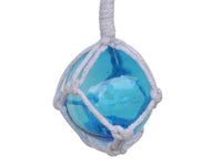 Light Blue Japanese Glass Ball With White Netting Christmas Ornament 2"