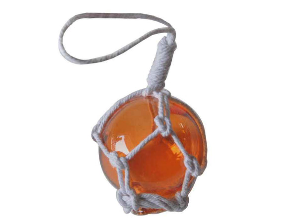 Orange Japanese Glass Ball With White Netting Christmas Ornament 2"
