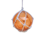 Orange Japanese Glass Ball With White Netting Christmas Ornament 3"