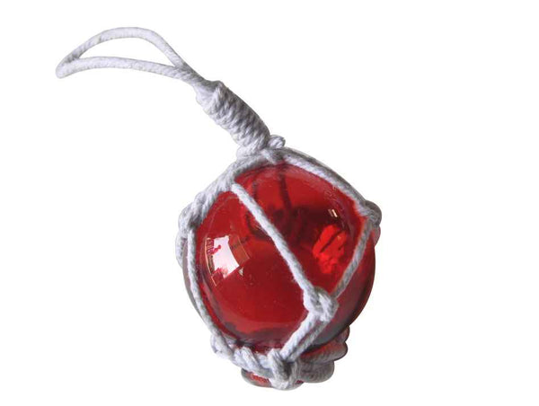 Red Japanese Glass Ball With White Netting Christmas Ornament 2"