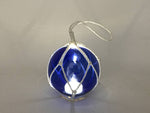 LED Lighted Dark Blue Japanese Glass Ball Fishing Float with White Netting Decoration 4"