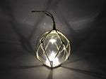 LED Lighted Clear Japanese Glass Ball Fishing Float with Brown Netting Decoration 4"