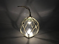 LED Lighted Clear Japanese Glass Ball Fishing Float with Brown Netting Decoration 4"