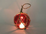 LED Lighted Red Japanese Glass Ball Fishing Float with Brown Netting Decoration 3"