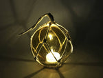 LED Lighted Amber Japanese Glass Ball Fishing Float with White Netting Decoration 4"