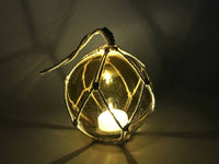 LED Lighted Amber Japanese Glass Ball Fishing Float with White Netting Decoration 4"