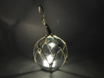 LED Lighted Light blue Japanese Glass Ball Fishing Float with Brown Netting Decoration 4"