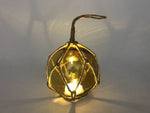 LED Lighted Amber Japanese Glass Ball Fishing Float with Brown Netting Decoration 4"