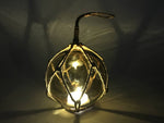 LED Lighted Amber Japanese Glass Ball Fishing Float with Brown Netting Decoration 3"