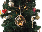 LED Lighted Amber Japanese Glass Ball Fishing Float with White Netting Christmas Tree Ornament 4"
