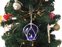 LED Lighted Dark Blue Japanese Glass Ball Fishing Float with White Netting Christmas Tree Ornament 4"
