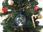 LED Lighted Clear Japanese Glass Ball Fishing Float with Blue Netting Christmas Tree Ornament 4"