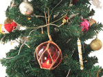 LED Lighted Red Japanese Glass Ball Fishing Float with Brown Netting Christmas Tree Ornament 3"