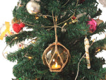 LED Lighted Orange Japanese Glass Ball Fishing Float with Brown Netting Christmas Tree Ornament 3"
