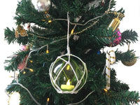 LED Lighted Green Japanese Glass Ball Fishing Float with White Netting Christmas Tree Ornament 4"