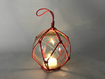 LED Lighted Clear Japanese Glass Ball Fishing Float with Red Netting Decoration 4"