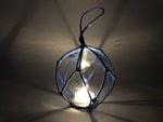 LED Lighted Clear Japanese Glass Ball Fishing Float with Blue Netting Decoration 4"