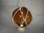 LED Lighted Amber Japanese Glass Ball Fishing Float with White Netting Decoration 10"