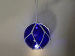 LED Lighted Dark Blue Japanese Glass Ball Fishing Float with White Netting Decoration 10"
