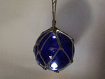 LED Lighted Dark Blue Japanese Glass Ball Fishing Float with Brown Netting Decoration 10"
