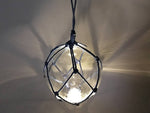 LED Lighted Clear Japanese Glass Ball Fishing Float with Blue Netting Decoration 10"