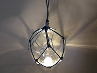 LED Lighted Clear Japanese Glass Ball Fishing Float with Blue Netting Decoration 10"