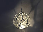 LED Lighted Clear Japanese Glass Ball Fishing Float with White Netting Decoration 10"