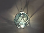 LED Lighted Light Blue Japanese Glass Ball Fishing Float with White Netting Decoration 10"