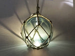 LED Lighted Light Blue Japanese Glass Ball Fishing Float with Brown Netting Decoration 10"