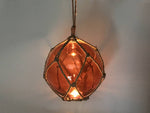 LED Lighted Orange Japanese Glass Ball Fishing Float with Brown Netting Decoration 10"