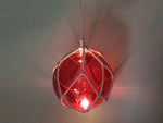 LED Lighted Red Japanese Glass Ball Fishing Float with White Netting Decoration 10"