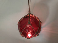 LED Lighted Red Japanese Glass Ball Fishing Float with Brown Netting Decoration 10"