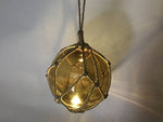 LED Lighted Amber Japanese Glass Ball Fishing Float with Brown Netting Decoration 10"