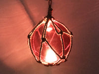 LED Lighted Red Japanese Glass Ball Fishing Float with Brown Netting Decoration 6"
