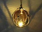 LED Lighted Amber Japanese Glass Ball Fishing Float with Brown Netting Decoration 6"