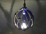 LED Lighted Dark Blue Japanese Glass Ball Fishing Float with Brown Netting Decoration 6"