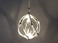 LED Lighted Clear Japanese Glass Ball Fishing Float with White Netting Decoration 6"