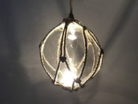 LED Lighted Clear Japanese Glass Ball Fishing Float with Brown Netting Decoration 6"