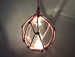LED Lighted Clear Japanese Glass Ball Fishing Float with Red Netting Decoration 10"